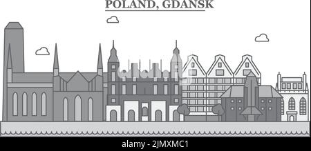 Polonia, città di Danzica skyline isolato vettore illustrazione, icone Illustrazione Vettoriale