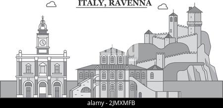 Italia, Ravenna skyline isolato vettore illustrazione, icone Illustrazione Vettoriale