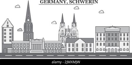 Germania, città Schwerin skyline isolato vettore illustrazione, icone Illustrazione Vettoriale