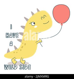 Carino dinosauro Cartoon. Ho un lato selvaggio. Illustrazione Vettoriale