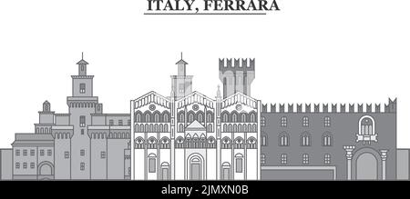 Italia, Ferrara città skyline isolato vettore illustrazione, icone Illustrazione Vettoriale