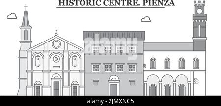 Italia, Pienza skyline isolato vettore illustrazione, icone Illustrazione Vettoriale
