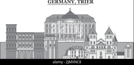 Germania, Trier città skyline isolato vettore illustrazione, icone Illustrazione Vettoriale