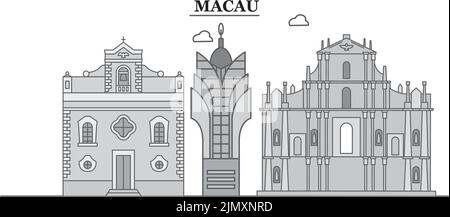 Cina, città di Macao skyline isolato vettore illustrazione, icone Illustrazione Vettoriale