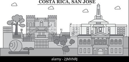 Costa-Rica, San Jose città skyline isolato vettore illustrazione, icone Illustrazione Vettoriale