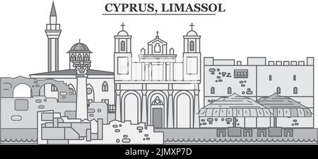Cipro, Limassol città skyline isolato vettore illustrazione, icone Illustrazione Vettoriale