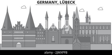 Germania, Lubeck città skyline isolato vettore illustrazione, icone Illustrazione Vettoriale