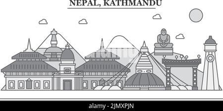 Nepal, Kathmandu città skyline isolato vettore illustrazione, icone Illustrazione Vettoriale