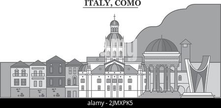 Italia, Como città skyline isolato vettore illustrazione, icone Illustrazione Vettoriale