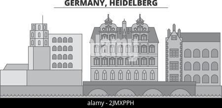 Germania, Heidelberg città skyline isolato vettore illustrazione, icone Illustrazione Vettoriale