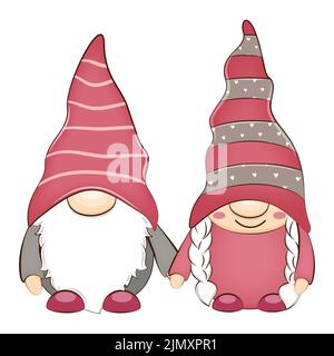 Carino Valentines giorno gnomes coppia. Illustrazione Vettoriale