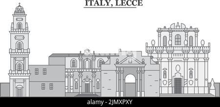 Italia, Lecce città skyline isolato vettore illustrazione, icone Illustrazione Vettoriale