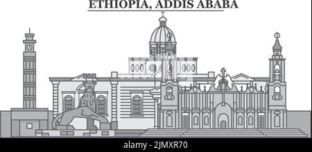 Etiopia, Addis Abeba città skyline isolato vettore illustrazione, icone Illustrazione Vettoriale