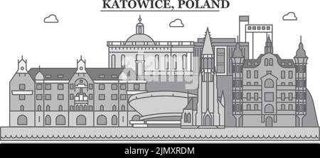 Polonia, Katowice città skyline isolato vettore illustrazione, icone Illustrazione Vettoriale