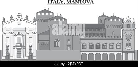 Italia, Mantova città skyline isolato vettore illustrazione, icone Illustrazione Vettoriale