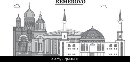 Russia, Kemerovo città skyline isolato vettore illustrazione, icone Illustrazione Vettoriale