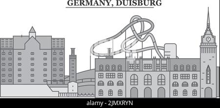 Germania, città di Duisburg skyline isolato vettore illustrazione, icone Illustrazione Vettoriale