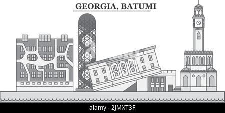 Georgia, città di Batumi skyline isolato vettore illustrazione, icone Illustrazione Vettoriale