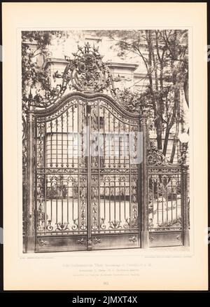 Neher & v. Kauffmann, cancello in ferro battuto nel Taunuslage, Francoforte sul meno. (Da: Nuovi edifici moderni, 2nd anni, ed. W. Kick) (1894-1894): Vista. Leggera pressione sulla carta, 46,8 x 33,6 cm (inclusi i bordi di scansione) Foto Stock