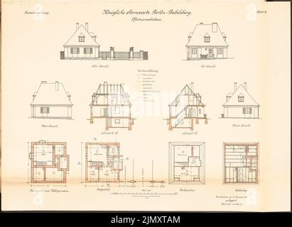 Architetto sconosciuto, osservatorio Potsdam-Babelsberg (1914-1918): Pförtnerwohnhaus: Viste, tagli, planimetrie 1: 100. Litografia colorata su carta, 55,1 x 75,5 cm (inclusi i bordi di scansione) Foto Stock