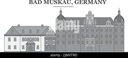 Germania, Bad Muskau città skyline isolato vettore illustrazione, icone Illustrazione Vettoriale