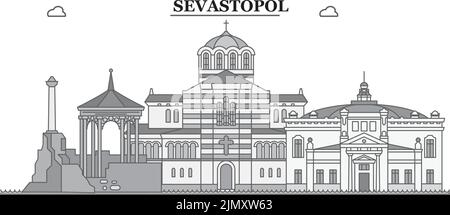 Russia, città di Sevastopol skyline isolato vettore illustrazione, icone Illustrazione Vettoriale