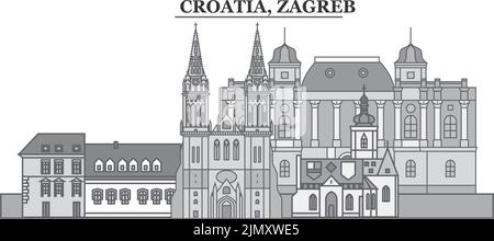 Croazia, città di Zagabria skyline isolato vettore illustrazione, icone Illustrazione Vettoriale