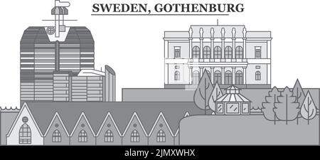 Svezia, città di Gothenburg skyline isolato vettore illustrazione, icone Illustrazione Vettoriale