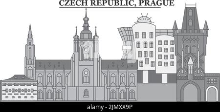 Repubblica Ceca, città di Praga skyline isolato vettore illustrazione, icone Illustrazione Vettoriale