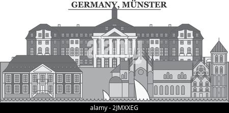 Germania, Munster città skyline isolato vettore illustrazione, icone Illustrazione Vettoriale