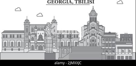 Georgia, Tbilisi città skyline isolato vettore illustrazione, icone Illustrazione Vettoriale