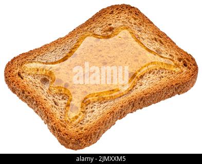 Fette di pane con sciroppo d'acero isolato su sfondo bianco Foto Stock