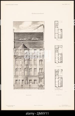 Blunck Erich (1872-1950), casa singola. (Da: Disegni dei membri dell'AVB, nuovo episodio 1898/99) (1898-1899): Vista dal lato della strada, Grundrisse eg, piano 1st, piano base. Leggera pressione sulla carta, 45,7 x 30,8 cm (inclusi i bordi di scansione) Foto Stock