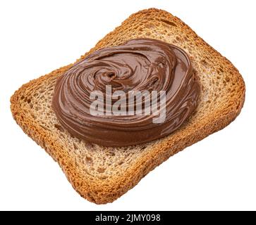 Pane rusk con crema di cioccolato isolato su sfondo bianco Foto Stock