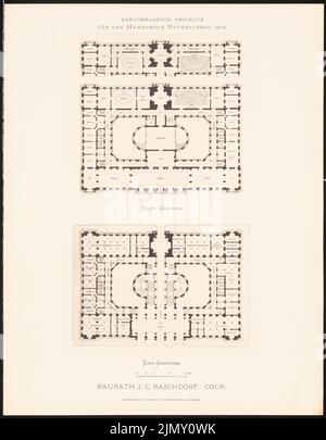 Raschdorff Julius (1823-1914), progetti eccellenti per l'edificio del municipio di Amburgo nel 1876 (1876-1876): Grundriss EG, 1st piano. Leggera pressione sulla carta, 45 x 35,1 cm (inclusi i bordi di scansione) Foto Stock
