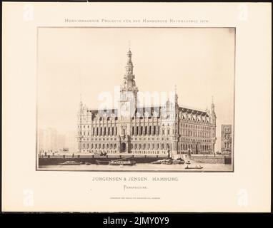 Jürgensen & Jensen, progetti eccellenti per la costruzione del municipio di Amburgo nel 1876 (1876-1876): Vista prospettica. Leggera pressione sulla carta, 35,2 x 44,9 cm (inclusi i bordi di scansione) Foto Stock