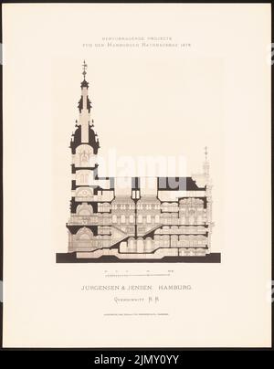 Jürgensen & Jensen, progetti eccellenti per il municipio di Amburgo edificio 1876 (1876-1876): Sezione trasversale B B. leggera pressione sulla carta, 45,1 x 35,2 cm (compresi i bordi di scansione) Foto Stock