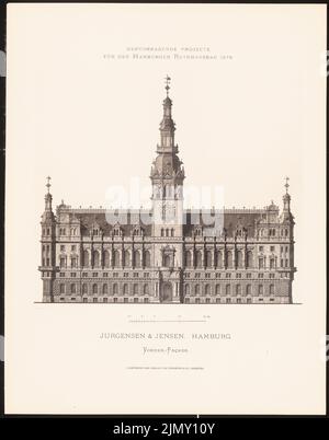 Jürgensen & Jensen, progetti eccellenti per la costruzione del municipio di Amburgo nel 1876 (1876-1876): Vista dal fronte. Leggera pressione sulla carta, 45,1 x 35,4 cm (inclusi i bordi di scansione) Foto Stock