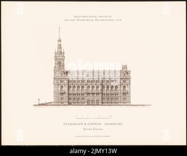 Stammann & Zinnow, progetti eccellenti per la costruzione del municipio di Amburgo nel 1876 (1876-1876): Vista laterale. Leggera pressione sulla carta, 35 x 44,8 cm (inclusi i bordi di scansione) Foto Stock