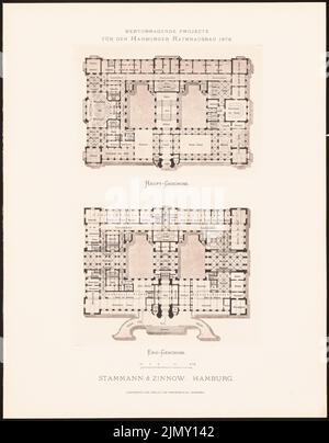 Stammann & Zinnow, ottimi progetti per la costruzione del municipio di Amburgo nel 1876 (1876-1876): Piano 1st, piano 2nd. Leggera pressione sulla carta, 44,9 x 35 cm (inclusi i bordi di scansione) Foto Stock