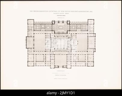 Seeling Heinrich (1852-1932), il Premio disegni per il nuovo edificio del Reichstag, Berlino 1882 (1882-1882): Grundriss 1st piano. Leggera pressione sulla carta, 34,5 x 46,7 cm (inclusi i bordi di scansione) Foto Stock