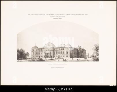 Seeling Heinrich (1852-1932), i disegni forniti per il nuovo edificio del Reichstag, Berlino 1882 (1882-1882): Vista prospettica dalla porta di Brandeburgo. Leggera pressione sulla carta, 34,6 x 46,8 cm (inclusi i bordi di scansione) Foto Stock