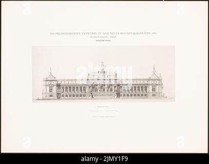 Seeling Heinrich (1852-1932), i disegni forniti per il nuovo edificio del Reichstag, Berlino 1882 (1882-1882): Vista da Königsplatz. Leggera pressione sulla carta, 34,4 x 46,8 cm (inclusi i bordi di scansione) Foto Stock