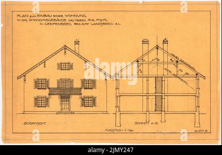 Rüster Emil (1883-1949), ampliamento dell'edificio agricolo di Greifenberg (ca 1905-1909): Vista sud e media 1: 100. Inchiostro su trasparente, 22,6 x 34,6 cm (inclusi i bordi di scansione) Foto Stock