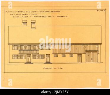 Rüster Emil (1883-1949), edificio residenziale e agricolo di Greifenberg (ca 1905-1909): Vista orientale 1: 100. Inchiostro su trasparente, 27 x 33,4 cm (inclusi i bordi di scansione) Foto Stock