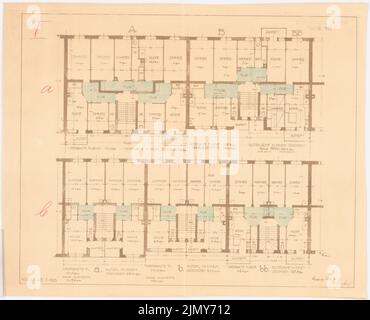 Rüster Emil (1883-1949), casa con due appartamenti per piano (18 febbraio 1914): Grundrisse A, B 1: 100. Matita colorata su una rottura di carta, 36,4 x 44,9 cm (inclusi i bordi di scansione) Foto Stock