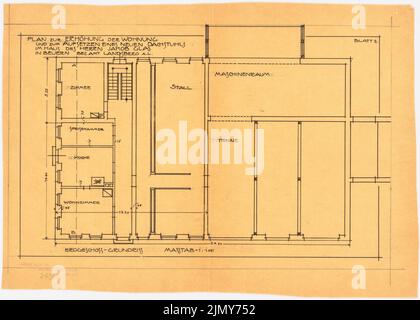 Rüster Emil (1883-1949), ampliamento di un edificio residenziale a Landsberg (ca 1905-1909): Grundriss EG 1: 100. Inchiostro su trasparente, 25,9 x 36,2 cm (inclusi i bordi di scansione) Foto Stock