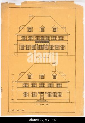 Rüster Emil (1883-1949), Haus Dr. Wilmanns (1918): Vista ovest, vista est 1: 100. Inchiostro su trasparente, 42 x 30,5 cm (inclusi i bordi di scansione) Foto Stock