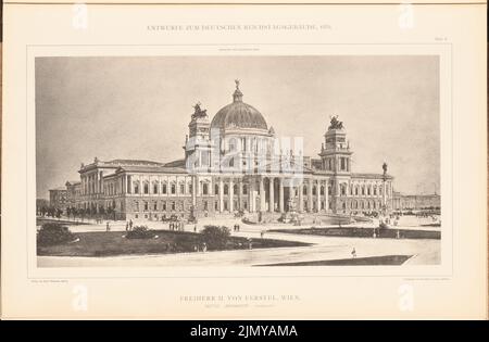 Ferstel, Heinrich Freiherr von (1828-1883), edificio del parlamento per il Reichstag tedesco a Berlino nel 1882. (Da: Cartella di raccolta di eccellenti progetti della concorrenza H. 6, ed. Su carta, 30,4 x 46,4 cm (inclusi i bordi di scansione) Foto Stock