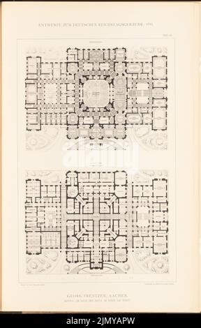 Frentzen, Georg (1854-1923), edificio parlamentare del Reichstag tedesco a Berlino nel 1882. (Da: Cartella di raccolta di eccellenti progetti della concorrenza H. 6, ed. Su carta, 46,6 x 29,8 cm (inclusi i bordi di scansione) Foto Stock